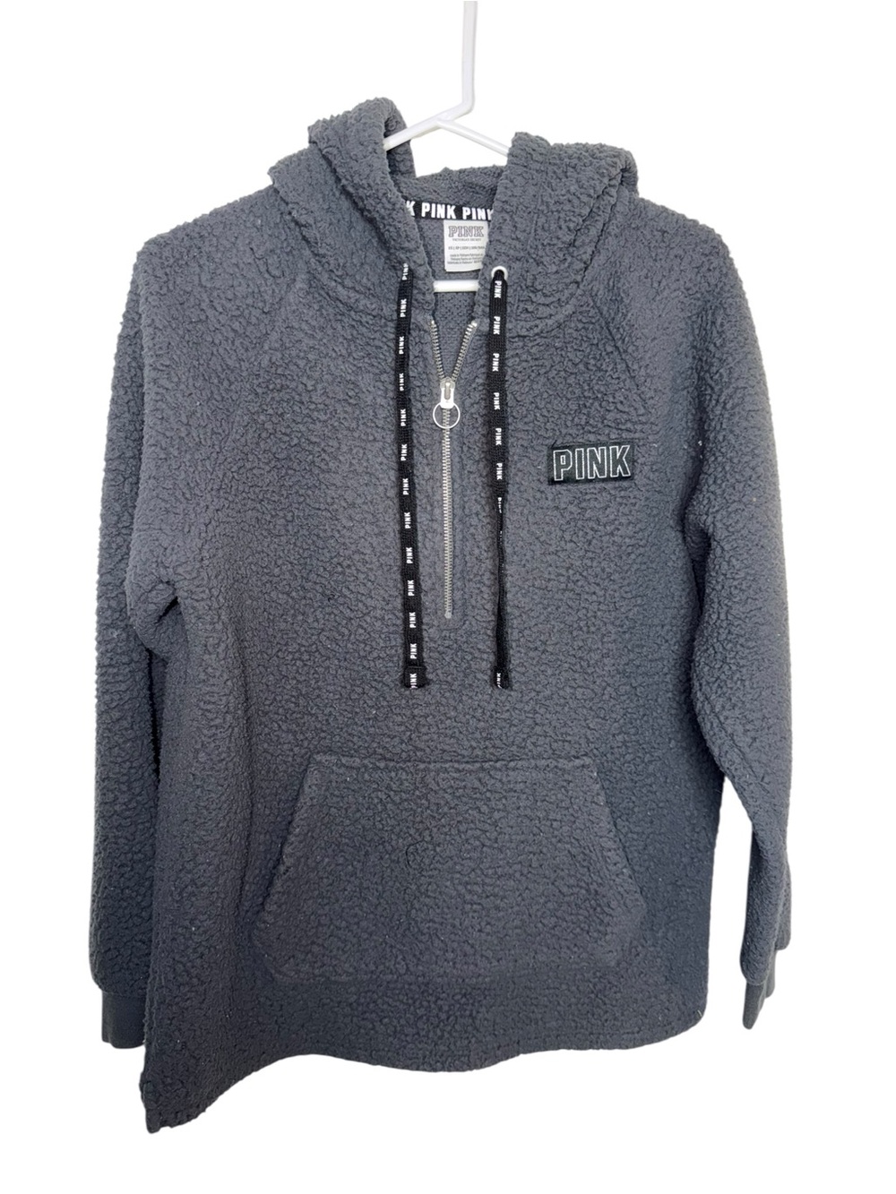 PINK Victoria's Secret Men's Charcoal Sherpa Half-Zip Hoodie